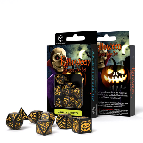 Halloween Pumpkin Dice Set Black Glow In The Dark Role Games Q-Workshop Dnd NEW