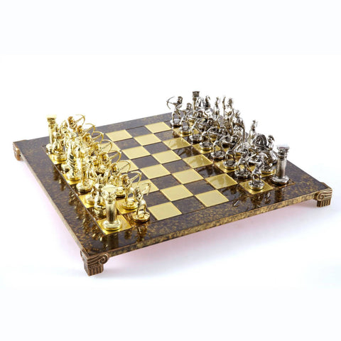 Archers Metal Chess Set Gold & Silver Chessmen Board 44Cm Manopoulos S10Bro