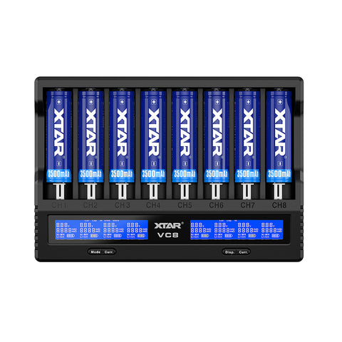 Xtar Vc8 Cylindrical Batteries Charger Li-Ion Nimh Lcd 3A 2A 1A Qc 3.0 NEW