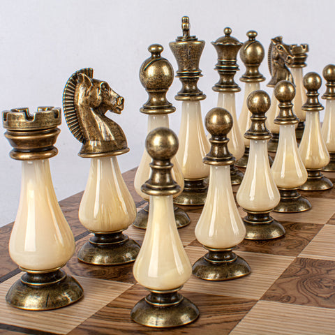Pearl Metal Chess Set Walnut Burl & Oak Chessboard 50Cm Manopoulos Sw60A50J