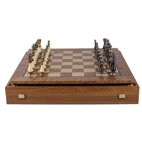 Pearl Metal Chess Set Walnut Burl & Oak Chessboard 50Cm Manopoulos Sw60A50J