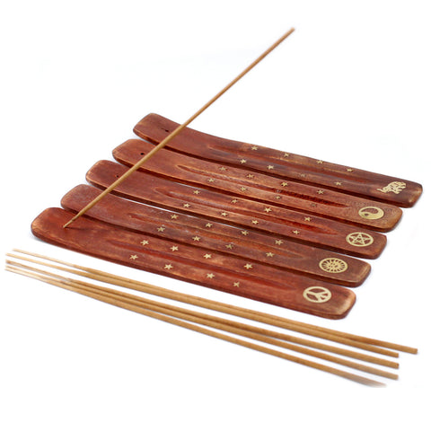 Brass Inlaid Ashcatcher Sun Incense Holder Mango Wood Ancient Wisdom Ish-01M
