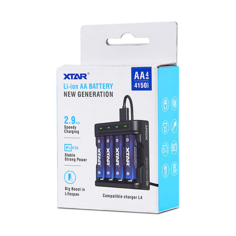 Xtar L4 Battery Charger With 4Xaa Batteries 2500Mah 1.5V For Li-Ion & Ni-Mh