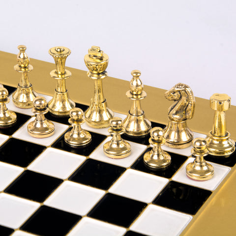 Classic Metal Staunton Chess Set Gold & Silver Chessmen 28Cm Manopoulos S32Bla
