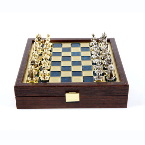 Byzantine Empire Metal Chess Set Gold & Silver Chessmen 20Cm Manopoulos Sk1Blu