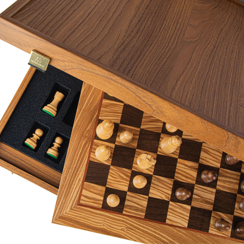 Wooden Chess Set Staunton Chessmen Olive Burl Board 50Cm Manopoulos Sw43B50H