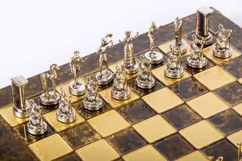 Minoan Warrior Chess Set Gold & Silver Chessmen Board 36Cm Manopoulos S8Bro