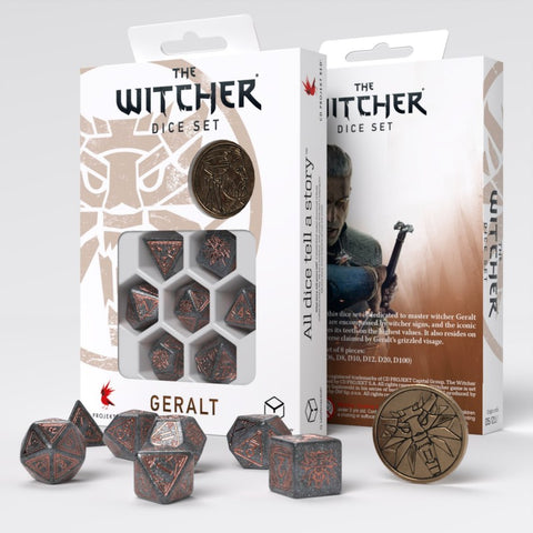 The Witcher Geralt RPG Dice Set by Q WORKSHOP – 7 Piece + Coin, Wolf School