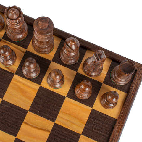 Wood Chess Set Staunton Chessmen Olive Burl/Wenge Board 27Cm Manopoulos Skw4130H