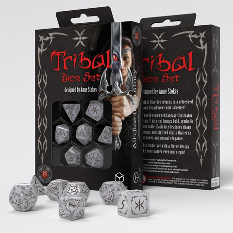 Q-Workshop Tribal Pearl & Brown 7-Die Polyhedral RPG Set Anne Stokes