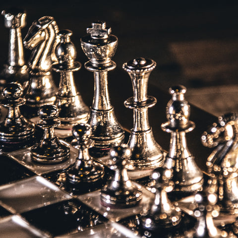 Classic Metal Staunton Chess Set Gold & Silver Chessmen 28Cm Manopoulos S32Bla
