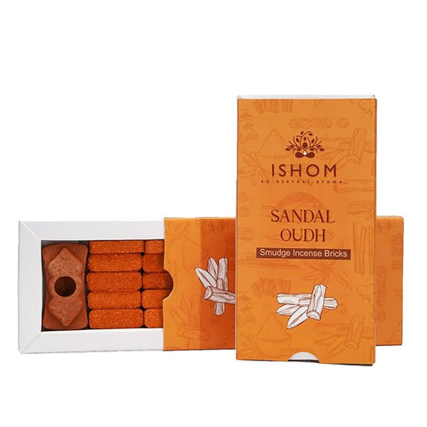 Sandalwood Incense Bricks with Burner, 15 Pack, Terracotta Holder, Oudh
