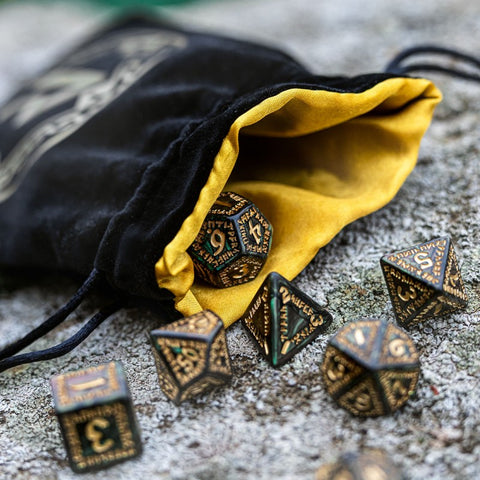 RUNIC DICE BAG VELOUR BLACK GOLD ROLEPLAYING GAMES Q-WORKSHOP RPG DND POUCH NEW