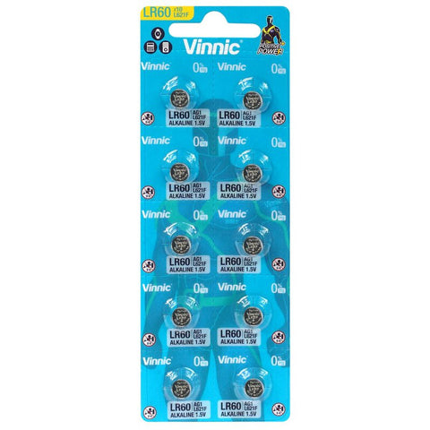 10 Vinnic Alkaline Batteries L621F L621 Ag1 G1 Lr60 1.5V NEW