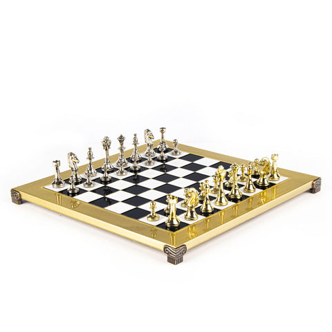 Classic Metal Staunton Chess Set Gold & Silver Chessmen 36Cm Manopoulos S34Bla