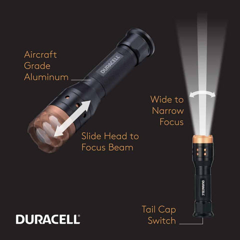 Duracell Aluminum Focusing Led Flashlight 350 Lumens + 3 Aaa Batteries Included