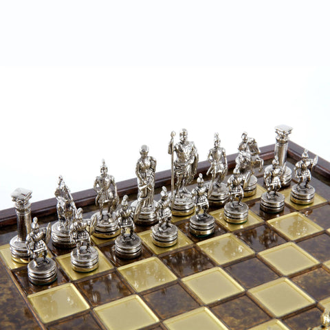 Greek Roman Period Metal Chess Set Gold & Silver Chessmen 27Cm Manopoulos Sk3Bro