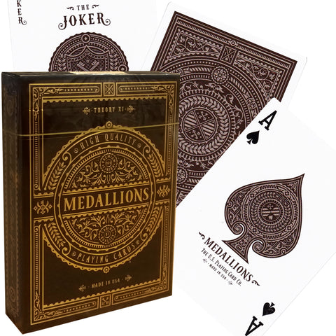 Medallions Theory 11 Playing Cards Deck Brown Gold Magic Tricks Sealed USA