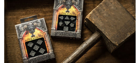 Metal Dwarven Dice Set Rpg Playing Games Q-Workshop Silver Black Metal NEW