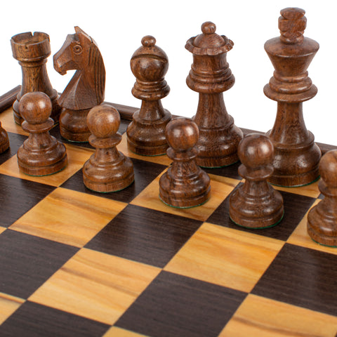 Wood Chess Set Staunton Chessmen Olive Burl/Wenge Board 27Cm Manopoulos Skw4130H