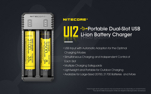 Nitecore Ui2 Portable Dual-Slot USb Battery Charger Batteries Not Included 3.6 V