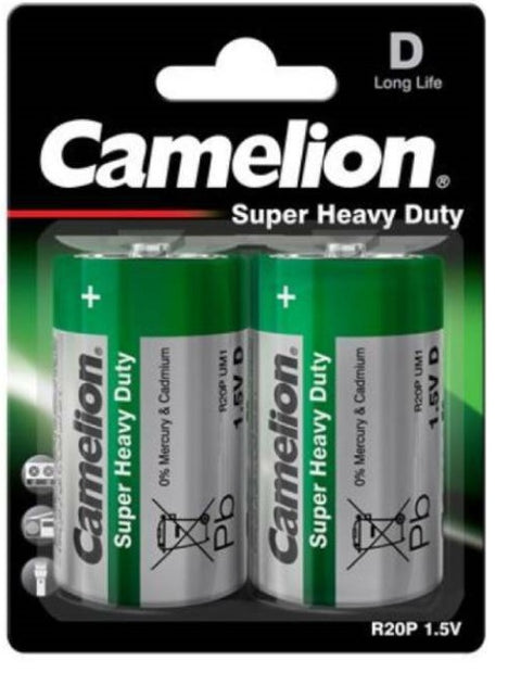 2 Camelion D Batteries R20P Long Life Super Heavy Duty 1.5V Um1 5600Mah 2Bl NEW