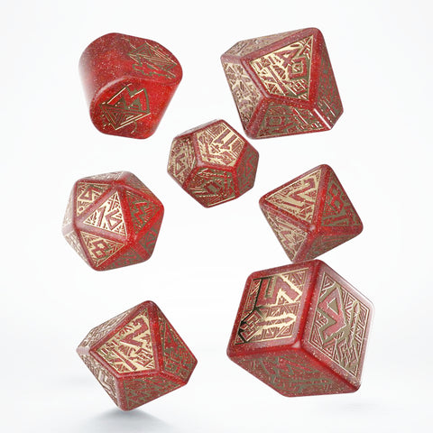 Dwarven Dice Set Jewels Shimmering Red With Gold Engravings Q-Workshop RDWA09