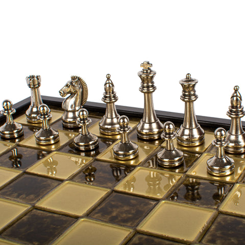 Classic Metal Staunton Chess Set Gold & Silver Chessmen 34Cm Manopoulos Sk34Bro