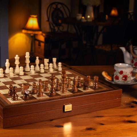 Classic Style 4-in-1 Combo Game Set: Chess, Backgammon, Ludo & Snakes (L size) Manopoulos