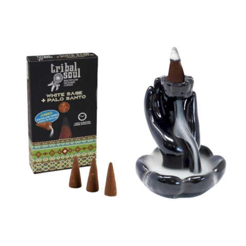 White Sage + Palo Santo - Tribal Soul Backflow Incense Cones Hari Darshan
