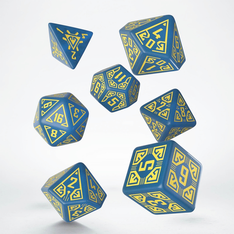 Arcade Dice Set Rpg Role Playing Games Q-Workshop Blue And Yellow Dnd NEW