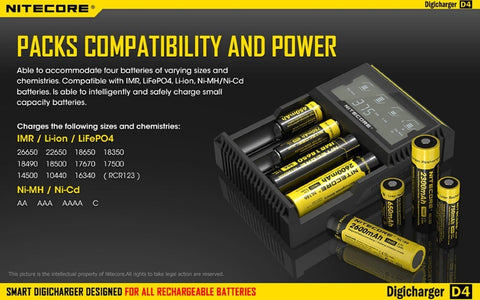 Nitecore D4 Digicharger Eu Intelligent Rechargeable Battery Li-Ion/Nimh NEW