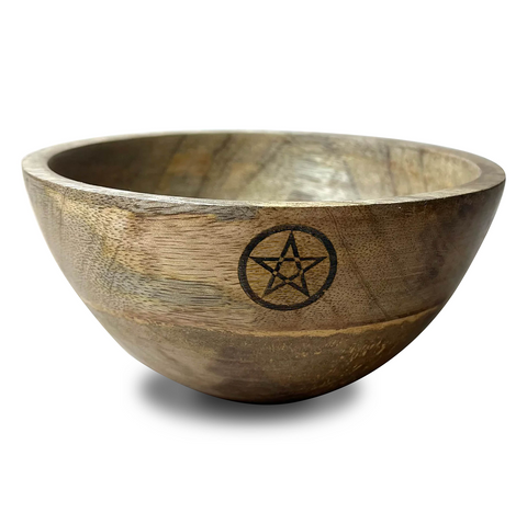 Wooden Smudge and Ritual Offerings Bowl - Pentagram Ancient Wisdom (14x7)