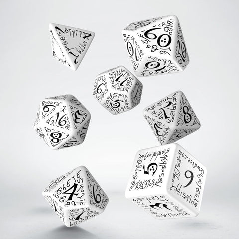 Elvish Dice Set White And Black Role Playing Games Q-Workshop Dnd Rpg Roll NEW