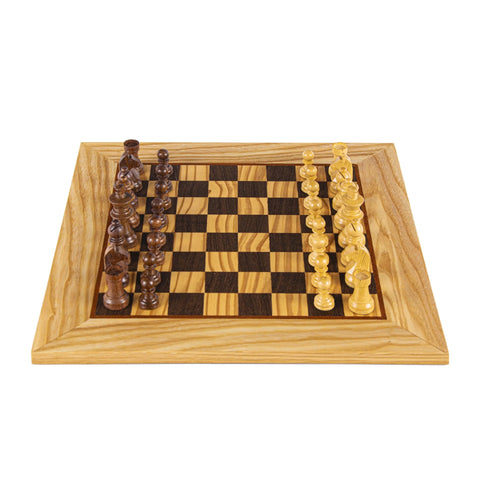Wooden Chess Set Staunton Chessmen Olive Burl Board 50Cm Manopoulos Sw43B50H
