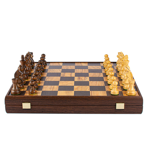 Wooden Chess Set Staunton Chessmen Olive Burl Board 43Cm Manopoulos Skw43B50H