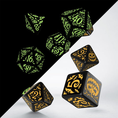 Halloween Pumpkin Dice Set Black Glow In The Dark Role Games Q-Workshop Dnd NEW
