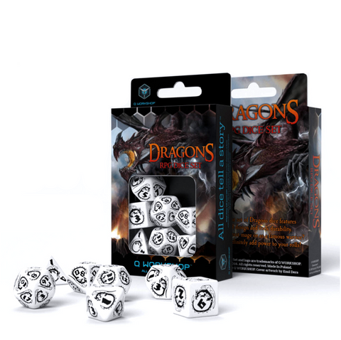 Dragons Rpg Dice Set White And Black Role Playing Games Q-Workshop Dnd Roll NEW