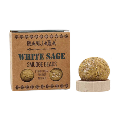Banjara White Sage Smudge Beads 5-Pack with Holder for Cleansing & Meditation