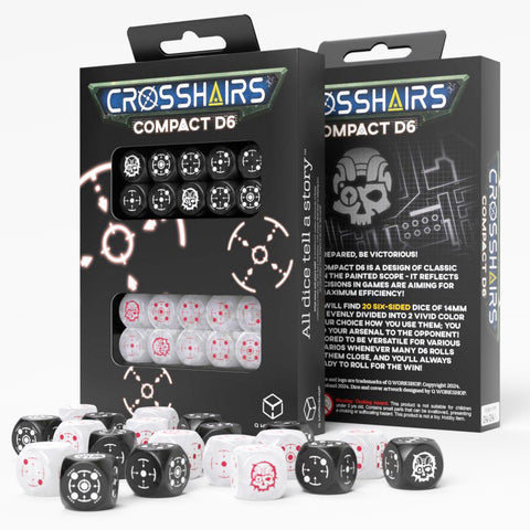 Crosshairs Compact D6 Dice Set Black & Pearl Rpg 20 Dices Q-Workshop Stca05