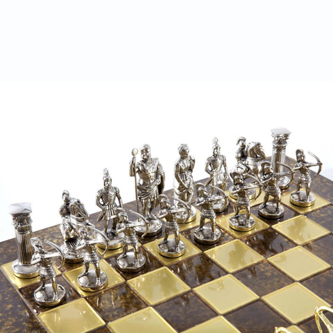Archers Metal Chess Set Gold & Silver Chessmen Board 44Cm Manopoulos S10Bro
