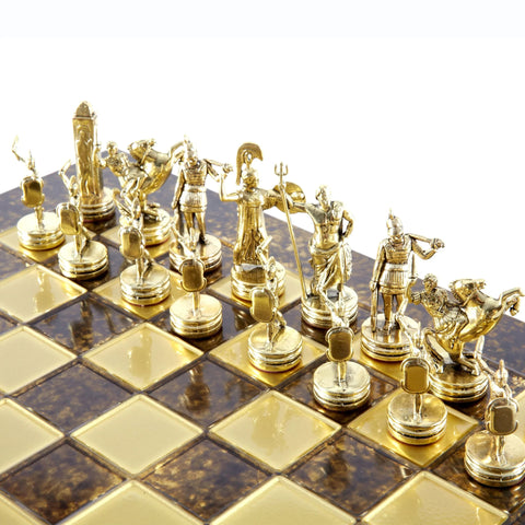 Greek Mythology Metal Chess Set Gold & Silver Chessmen 36cm Manopoulos S4BRO