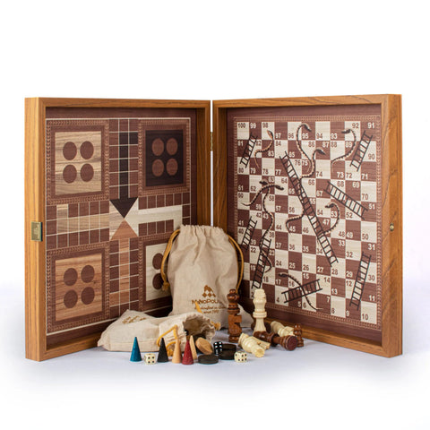 4-in-1 Classic Game Set: Chess, Backgammon, Ludo & Snakes
