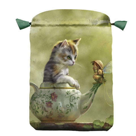 Fantasy Cats Satin Bag Light Green Printed Cards Lo Scarabeo 160X225 Mm NEW