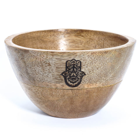 Wooden Smudge and Ritual Offerings Bowl - Hamsa Ancient Wisdom (12x7)