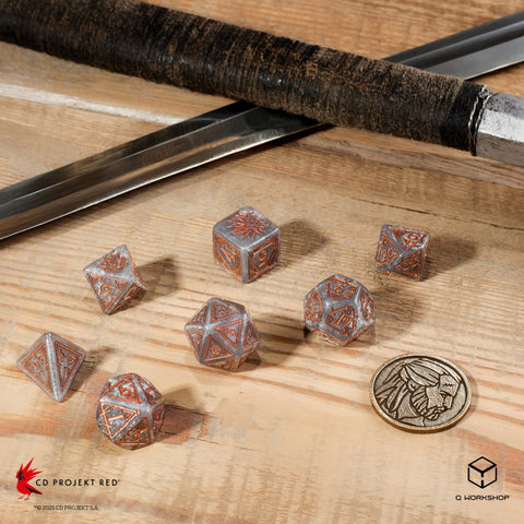 The Witcher Geralt RPG Dice Set by Q WORKSHOP – 7 Piece + Coin, Wolf School