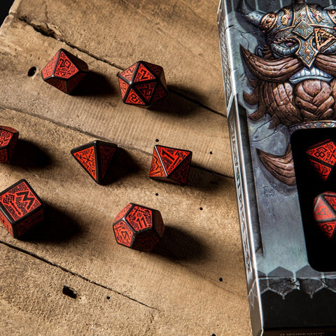 DWARVEN BLACK AND RED DICE SET ROLE PLAYING GAMES Q-WORKSHOP DND RPG ROLL NEW