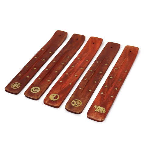 Brass Inlaid Ashcatcher Sun Incense Holder Mango Wood Ancient Wisdom Ish-01M