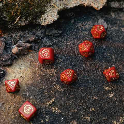 Dragons Rpg Dice Set Red And Gold Role Games Q-Workshop Dnd Modern D4 Roll NEW