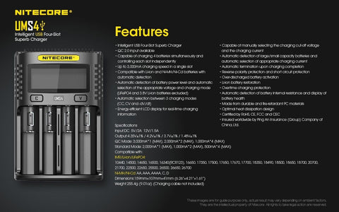 Nitecore Ums4 Intelligent USb Superb Charger Rechargeable Battery Li-Ion/Nimh